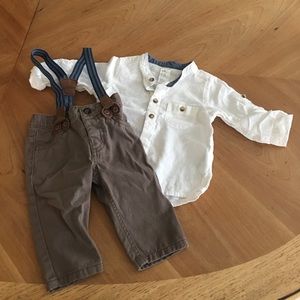EUC Baby boy set. Suspender pants and white shirt